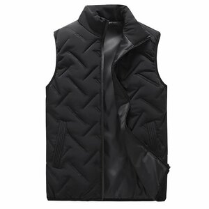 新品 無地 ダウン ベスト 成形模様　Down Vest 中綿ベスト ブラック（黒）サイズ L