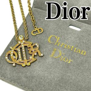 1円～ 希少美品 クリスチャンディオール 旧ロゴ ラインストーン ネックレス 刻印 金 Christian Dior (241112-nn-1y)