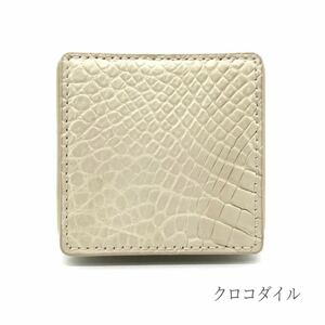 コインケース クロコダイル マット加工 アイボリー ワニ革 本革 財布 小銭入れ ファッション小物 大容量 高品質 メンズ レディース ギフト