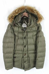 モンクレール MONCLER ファー ダウンコート カーキ レセル RETHEL　１ メンズ ツイード ダウンジャケット　B946