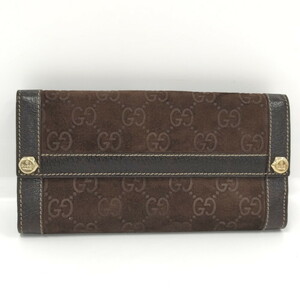 【中古】GUCCI 二つ折り財布 レザー スエード ブラウン 153211