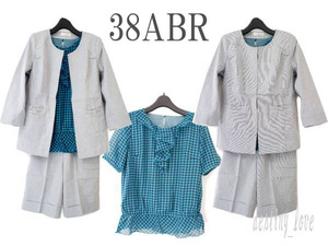 ●新品/春夏/スーツ/3点セット/ジャケット/ブラウス/ハーフパンツ/38ABR/ストライプ/レディース●&0736