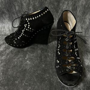 JIMMY CHOO ジミーチュウ　スエードサンダル　スタッズ　ウェッジ　 サンダル　38 24cm相当 ブラック　＊EL