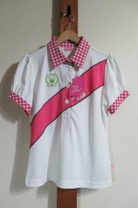 未使用品★viva girl/ビバガール◎ポロシャツ シャツ パフスリーブ ホワイト×ピンク GOLF ゴルフ グリップインターナショナル