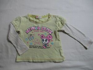 BC781【MINI-K】ミニケー　プリント　長袖　Ｔシャツ　訳有　女児　黄　80