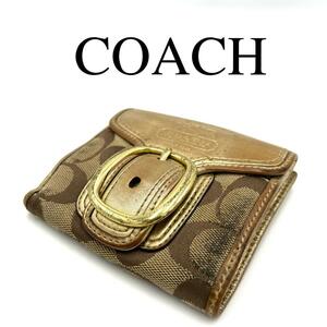 COACH コーチ 折り財布 シグネチャー Wホック チェック柄 レザー