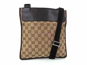 1円 GUCCI グッチ 27639 200047 GG柄 GGキャンバス×レザー クロスボディ ショルダーバッグ メンズ レディース ブラウン系 FD2544