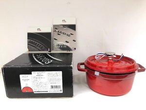 送料無料 未使用品 鍋 staub ストウブ ピコ ココット ラウンド チェリー 40509-814 ほうろう 18cm 1.7L レッド 両手鍋 付属品あり