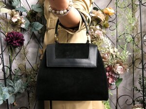 ●超美品●CELINE セリーヌ●フラップ●スエード カーフ レザー 本革●ハンド バッグ●黒●ゴールド金具●腕掛け●ヴィンテージ●Js53280