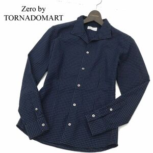 Zero by TORNADOMART トルネードマート 通年 長袖 ドビー千鳥格子 ドビー ストレッチ シャツ Sz.M　メンズ 日本製 ネイビー　C4T00504_1#C