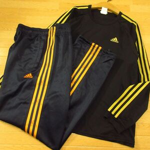 ◎良品！2XL 上下セット！adidas アディダス◆ジャージ 長袖Tシャツ&ロングパンツ◆メンズ 黒x紺◆BA0668