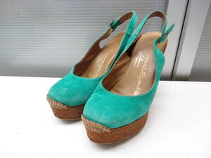 スペイン製◎gaimo espadrilles/ガイモ エスパドリーユ■37(23.5cm)■バックストラップ ウェッジ パンプス サンダル■緑■#20525MK29_25