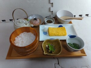 ◆食品サンプル◆フードサンプル 朝食 トレー おひつ ごはん ご飯 玉子焼き おかず 漬物 旅館 食堂 店舗 飲食店♪2F-30929カ