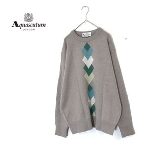 1I2786-D◆old◆ Aquascutum アクアスキュータム カシミヤブレンドニット セーター アーガイル◆ sizeM ベージュ系 ウール