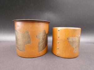 ★☆玉川堂 鎚起銅器 葉文 鋲打茶筒(小) / 筒型建水 無箱品 2点おまとめ☆★