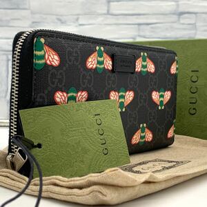 未使用級●付属品完備 グッチ GUCCI ベスティアリー GGスプリーム ラウンドファスナー ジップ ウォレット アニマリエ ビー 451273 メンズ 