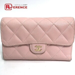 CHANEL シャネル AP0232 ロゴ マトラッセ ミディアム フラップ ウォレット 3つ折り財布 ベビーピンク ピンク レディース【中古】