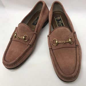 【美品】GUCCI グッチ イタリア製 レディース 36.5 23.5cm程度 ビットローファー ホースビット 本革 革靴 スエード ライトブラウン　茶色系