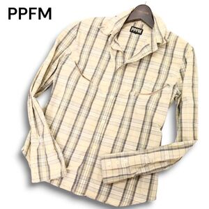 PPFM ペイトンプレイス 通年★ 襟ワイヤー 花柄 フラワー切替★ 長袖 ウエスタン チェック シャツ Sz.M メンズ　C4T09830_B#C