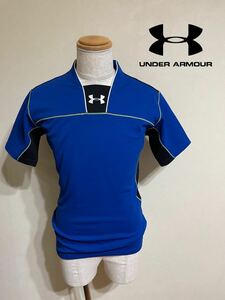 【美品】 UNDER ARMOUR アンダーアーマー ラグビー ジャージ トレーニング ウェア トップス サイズLG 半袖 青黒 MRG5439