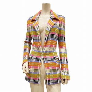 Q極美品☆ミッソーニ*MISSONI★イタリー製★定番マルチカラー★チェック柄★クリアボタン★高級パイルジャケット★大きいサイズ44号(3L)