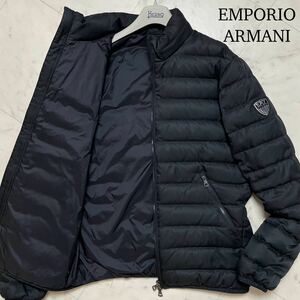 美品/L相当★ エンポリオ アルマーニ EMPORIO ARMANI エンブレムロゴ ダウンジャケット ブルゾン アウター 収納フード ブラック 黒 メンズ