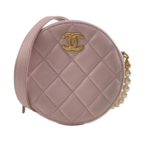 シャネル CHANEL ショルダーバッグ AP2191 マトラッセ ラムスキン ピンク ヴィンテージゴールド金具/フェイクパール/ラウンド 31番台 美品