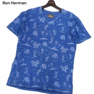 R.H.Vintage Ron Herman ロンハーマン ヴィンテージ 春夏 インディゴ★ アロハ柄 半袖 Vネック Tシャツ Sz.L　メンズ 日本製　I4T02029_6#D