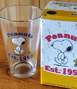 スヌーピーとウッドストック柄のグラス☆未使用箱入り SNOOPY WOODSTOCK Peanuts 