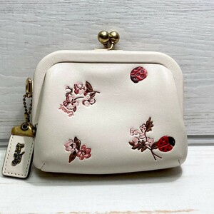 ◆COACH コーチ◆ 財布 コインケース がま口 花柄 てんとう虫 ホワイト 白 即決