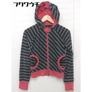 ◇ tommy girl トミーガール ストライプ ベロア調 長袖 パーカー サイズXS ブラック グレー系 レッド系 レディース