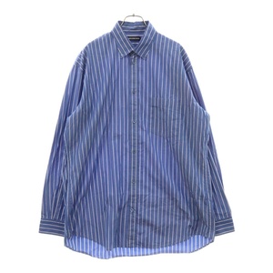 BALENCIAGA バレンシアガ Back Logo Stripe Shirt バックショルダーロゴプリン地 ストライプオーバーサイズ長袖シャツ ブルー 508465 TBM12