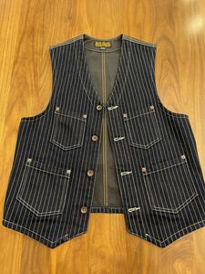 アイアンハート☆IRONHEART☆ストライプベスト☆ジレ☆デニム生地☆M☆インディゴVEST