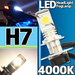 CREE製 バイク用 H7 LED ヘッドライト フォグランプ 4000K 4000ケルビン 1灯分 冷却ファン付き 高性能デジタルコントローラー 12V・24V用