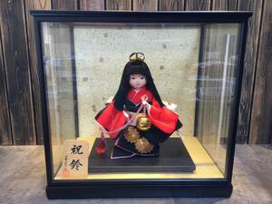 美品　寿宝作　祝鈴　10号　ガラスケース付き　日本人形　着物　置物　オブジェ