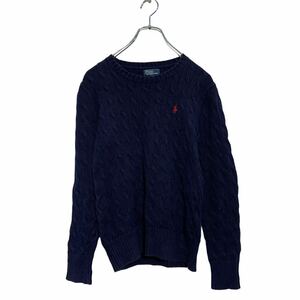 Polo Ralph Laurenコットンニット セーター M 140～ キッズ ネイビー ポロラルフローレン ワンポイントロゴ 古着卸 アメリカ仕入 a605-6080