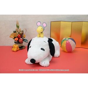 【スヌーピー 頭にウッドストック】SNOOPY メガジャンボ寝そべりお正月ぬいぐるみ 全1種 PEANUTS ピーナッツ 新品タグ付き ZK