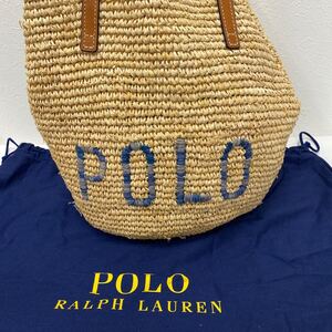 □2−3033　ポロ ラルフローレン POLO RALPH LAUREN かごバッグ カゴ 籠 編み バッグ トート ワンショルダー ロゴ　肩がけ　ベージュ　天然