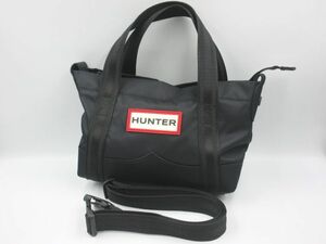 ●HUNTER ハンター ミニ トップクリップ トート バッグ ハンドバッグ ショルダーバッグ 2way ナイロン ブラック系 黒 ユニセックス 鞄●