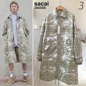 新品レア 2023SS sacai サカイEric Haze Bandana Print Coat バンダナプリント モッズ コート 3 定14.3万 メンズ 23-02962M 希少 送料無料