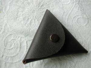 手作り 本革製三角財布 コインケース 小銭入れ 細かい型押しこげ茶