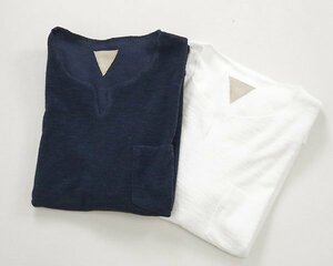 ２枚セット!! B:MING by BEAMS ◆ スリットネック ポケット Tシャツ (ホワイト&ネイビー Mサイズ) パイル 半袖 カットソー ビームス ◆ZZ5