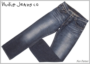 イタリア製 即決 美品 Nudie Jeans ヌーディージーンズ AVERAGE JOE SHARP USED ストレート インディゴ デニムパンツ W32 メンズ