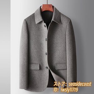 定価13万*新品 メンズコート カシミヤ ウールコート ビジネスコート チェスターコート *WOOL ロングコート 紳士 アウター カーキ XL