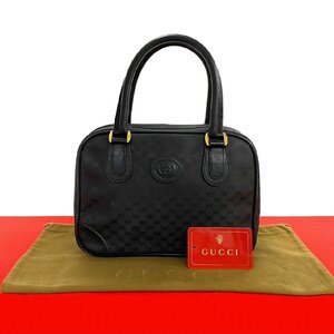 極 美品 GUCCI グッチ オールドグッチ マイクロ GG ロゴ レザー 本革 ハンドバッグ ミニ ボストンバッグ トートバッグ ブラック 46716