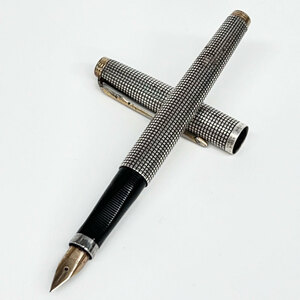 ジャンク・長期保管品【3】　PARKER/パーカー　万年筆　スターリングシルバー　格子　ペン先14K　63　USA製