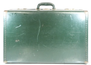 昭和中期ビンテージ HINOMOTO アンティーク調トランク モスグリーン アタッシュケース 古い鞄 頑丈 軽量 鍵なし CKY512
