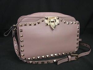 1円 ■美品■ VALENTINO ヴァレンティノ レザー クロスボディ ショルダーバッグ 斜め掛けかばん レディース ピンクベージュ系 BL5386