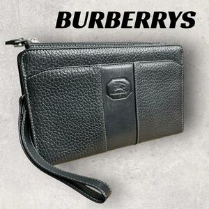 【美品】Burberrys　ミニクラッチバッグ ブラック系　チェック柄