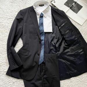 美品 バーバリー ブラックレーベル ストライプ セットアップスーツ 98-86-180 42L (L／86サイズ) BURBERRY BLACK LABEL 高級 羊毛100% 2B 